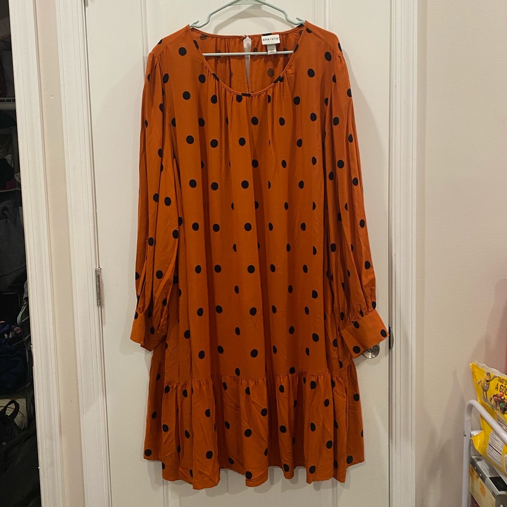 3X Dark Orange PolkaDot Dress